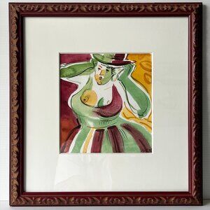 Original Expressionist Woman Watercolor Portrait Painting Signed Framed 1995 #1